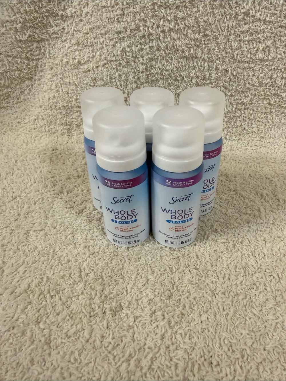 Secret Whole Body Cooling Deodorant Spray Peach Vanilla Blossom 1 oz Lot of 5